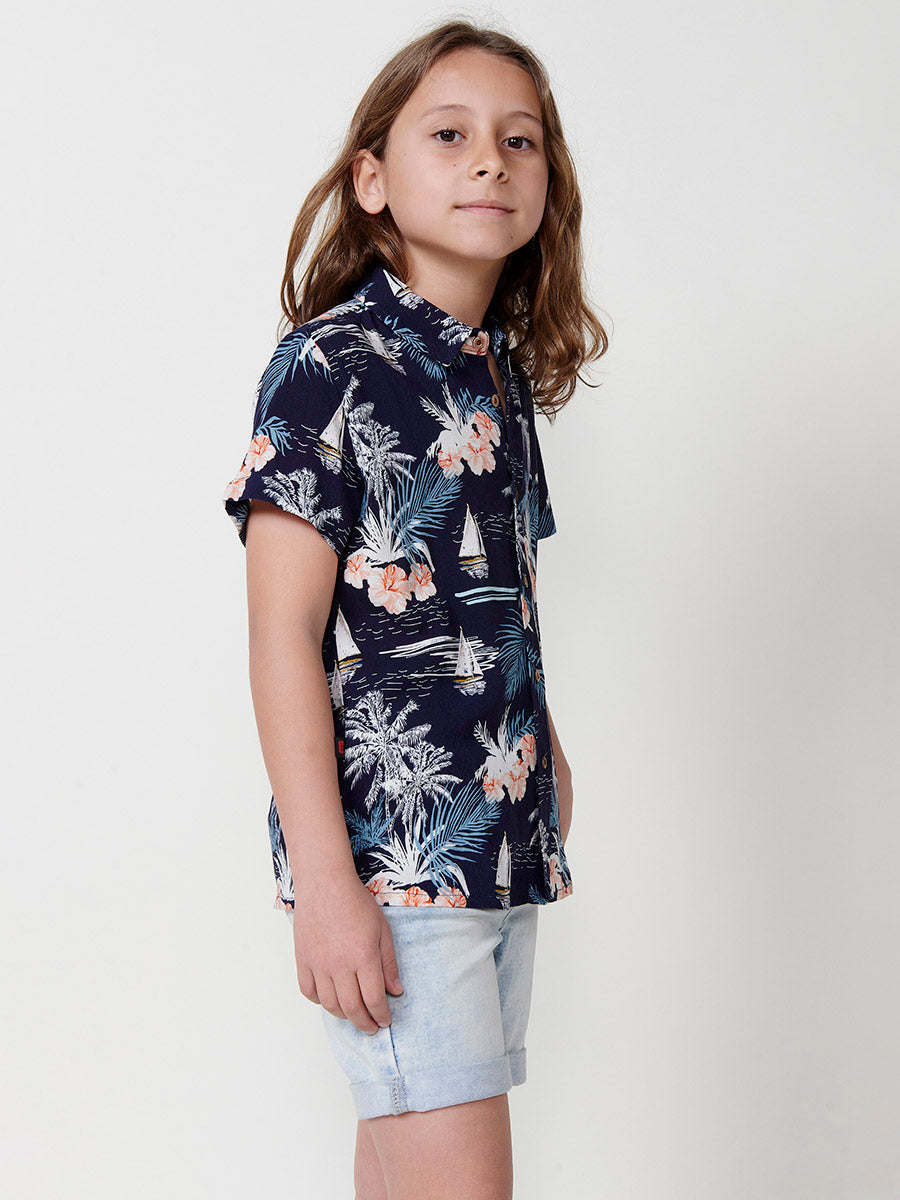 Camisa Niño Manga Corta Tropical Viscosa – Koroshi Navy