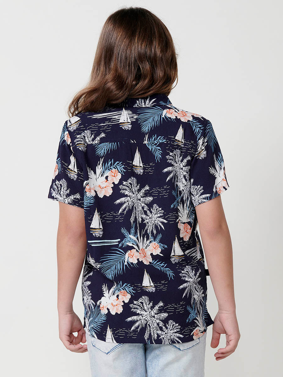 Camisa Niño Manga Corta Tropical Viscosa – Koroshi Navy