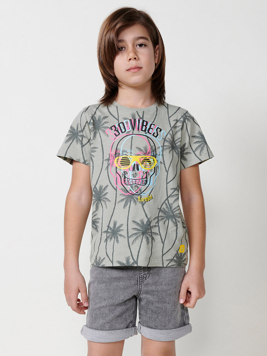 Camiseta Niño Manga Corta Calavera Palmeras – Koroshi Kaki