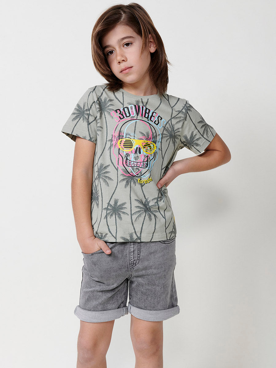 Camiseta Niño Manga Corta Calavera Palmeras – Koroshi Kaki