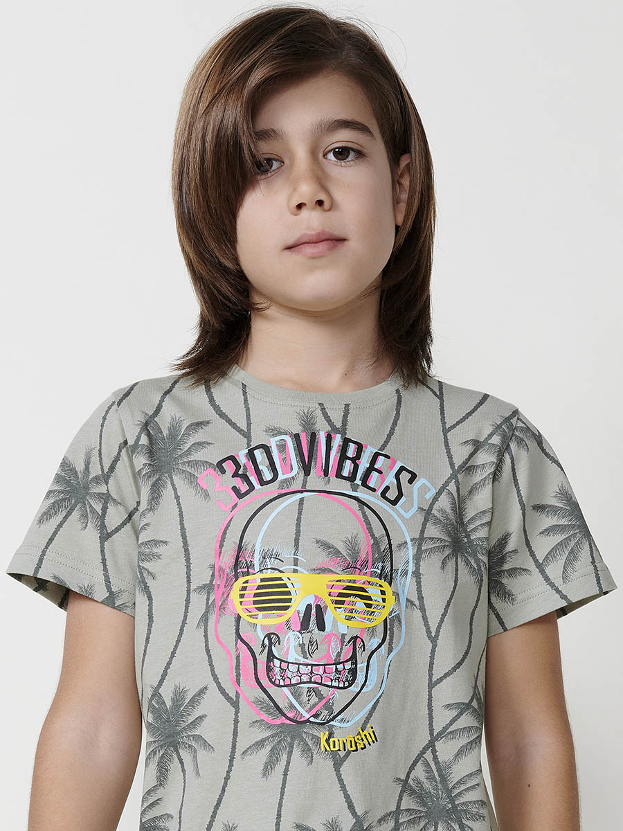 Camiseta Niño Manga Corta Calavera Palmeras – Koroshi Kaki