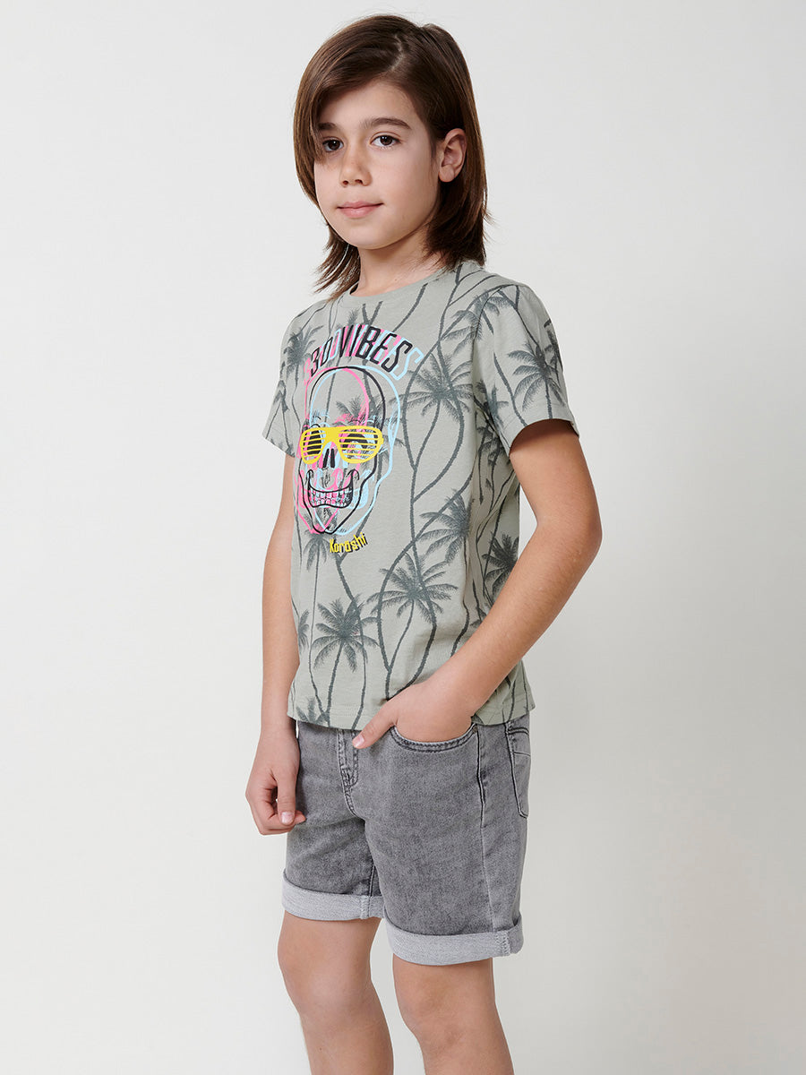 Camiseta Niño Manga Corta Calavera Palmeras – Koroshi Kaki