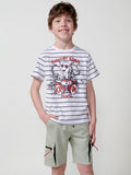 Camiseta Niño Manga Corta Rayas Pulpo – Koroshi Blanco