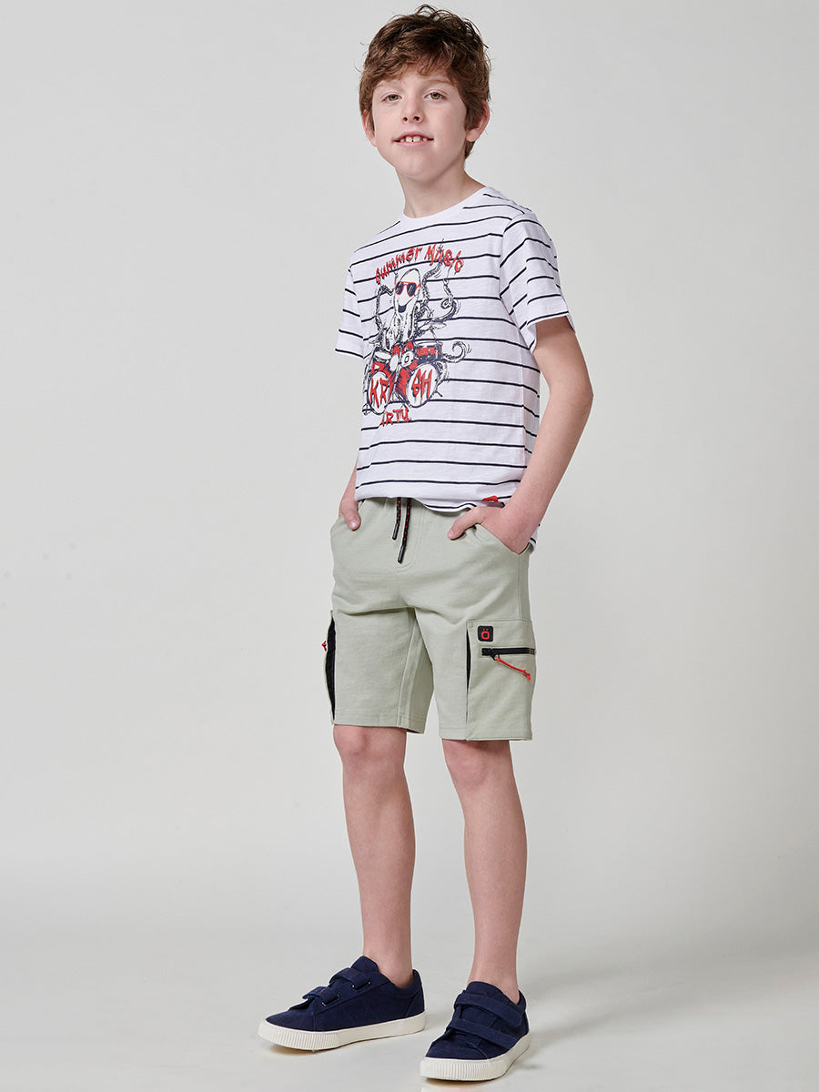 Camiseta Niño Manga Corta Rayas Pulpo – Koroshi Blanco