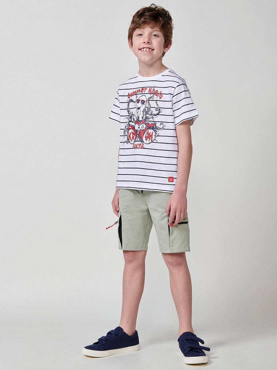 Camiseta Niño Manga Corta Rayas Pulpo – Koroshi Blanco
