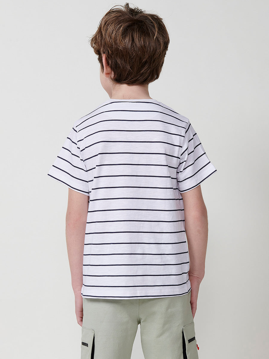Camiseta Niño Manga Corta Rayas Pulpo – Koroshi Blanco