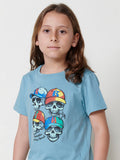 Camiseta Niño Manga Corta Calaveras Relieve – Koroshi Verde