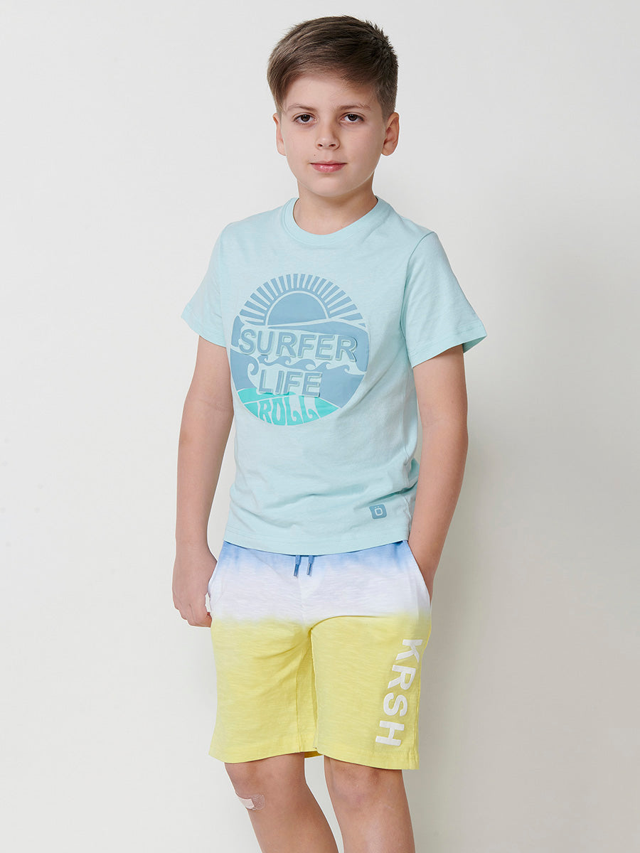 Camiseta Niño Manga Corta Letras Relieve – Koroshi Verde Agua