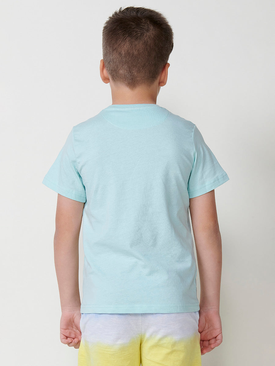 Camiseta Niño Manga Corta Letras Relieve – Koroshi Verde Agua