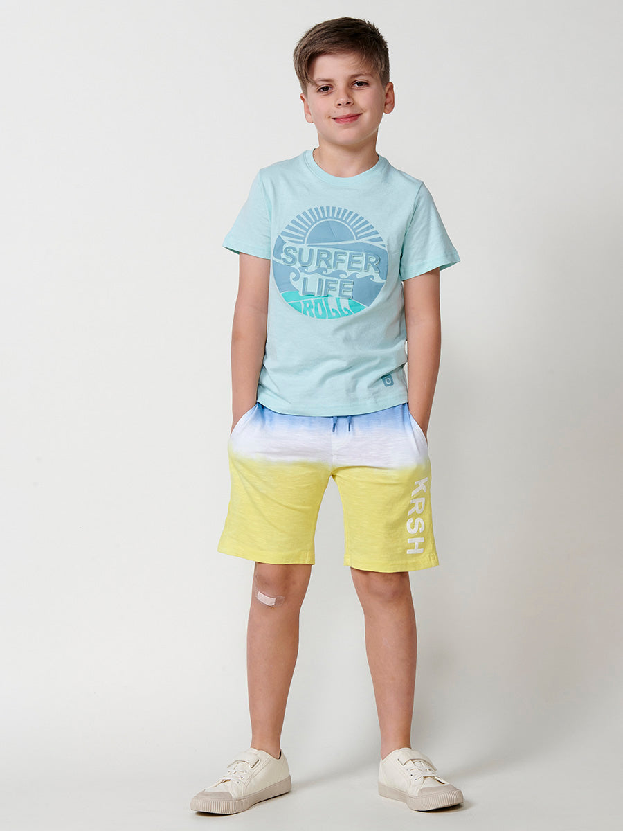 Camiseta Niño Manga Corta Letras Relieve – Koroshi Verde Agua