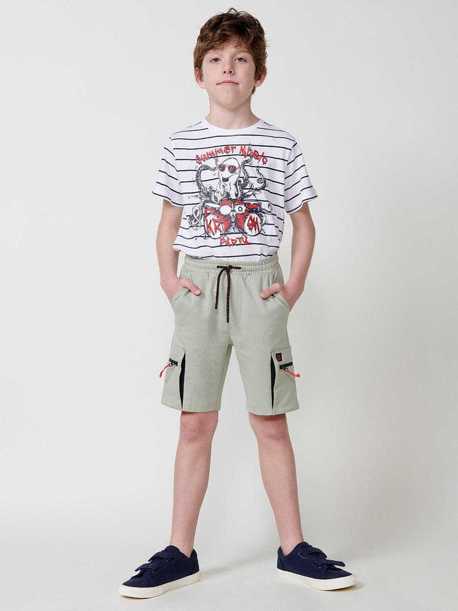 Pantalón Corto Cargo Niño Punto Algodón Cremallera – Koroshi Kaki