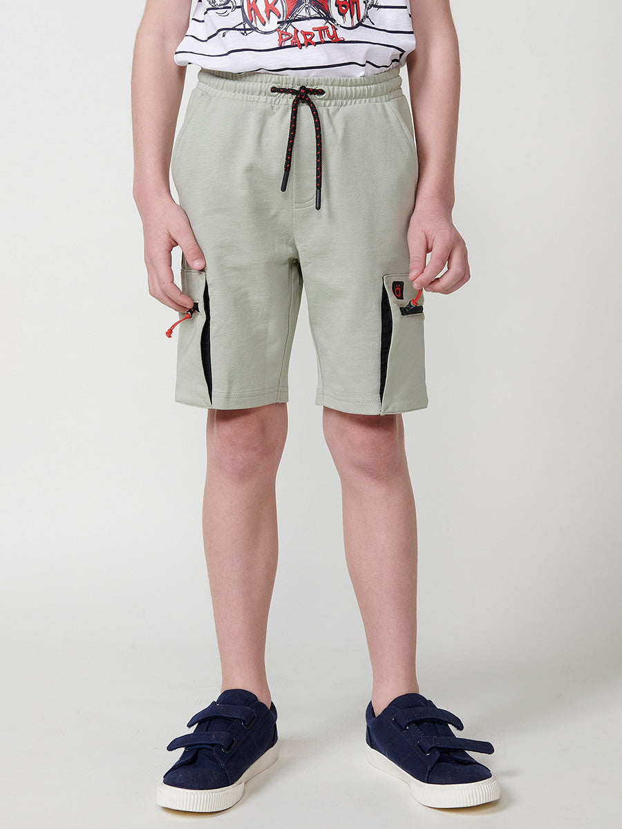 Pantalón Corto Cargo Niño Punto Algodón Cremallera – Koroshi Kaki
