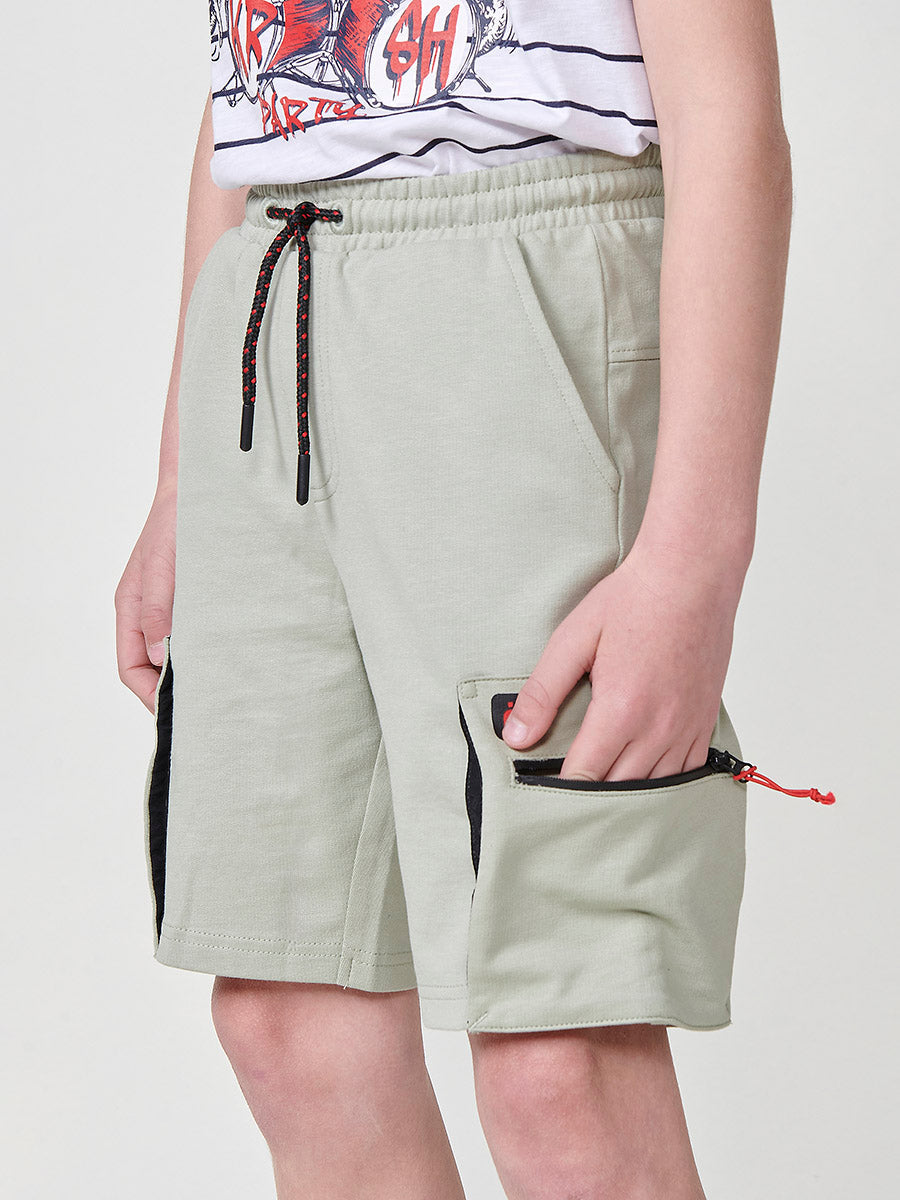 Pantalón Corto Cargo Niño Punto Algodón Cremallera – Koroshi Kaki