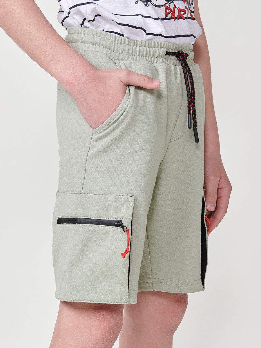 Pantalón Corto Cargo Niño Punto Algodón Cremallera – Koroshi Kaki