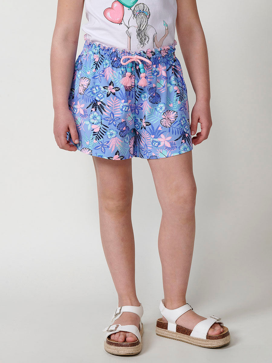 Short Niña Efecto Falda Cintura Paperbag – Koroshi Azul