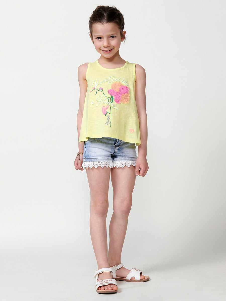 Top Niña Sin Mangas Orquídea Bordada – Koroshi Amarillo