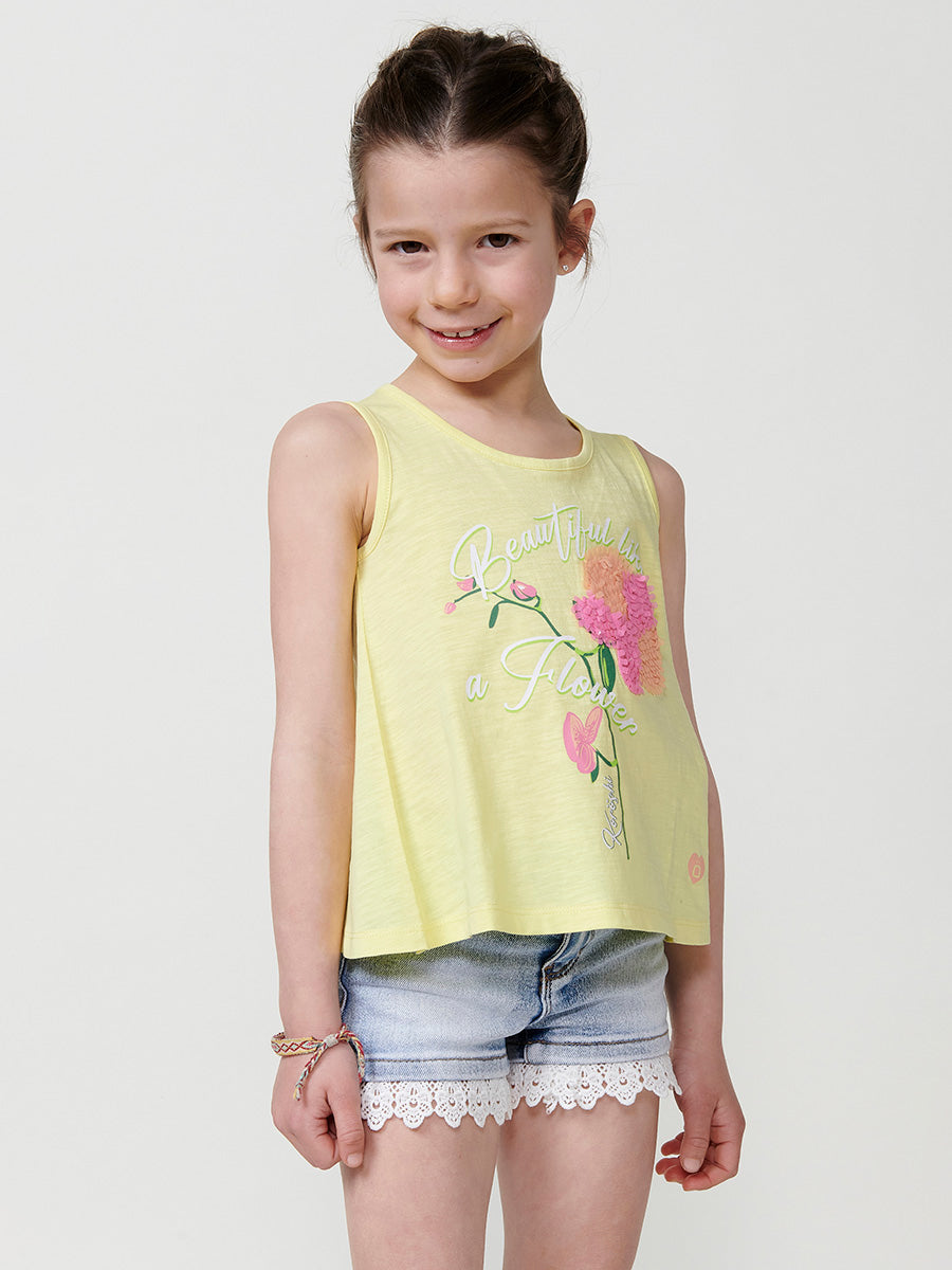 Top Niña Sin Mangas Orquídea Bordada – Koroshi Amarillo