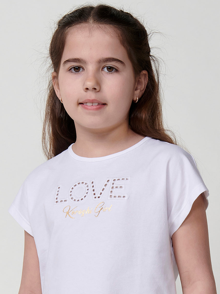 Top Niña Manga Corta Bordado Love – Koroshi Blanco