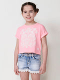 Top Niña Manga Corta Estampado en Relieve – Koroshi Rosa