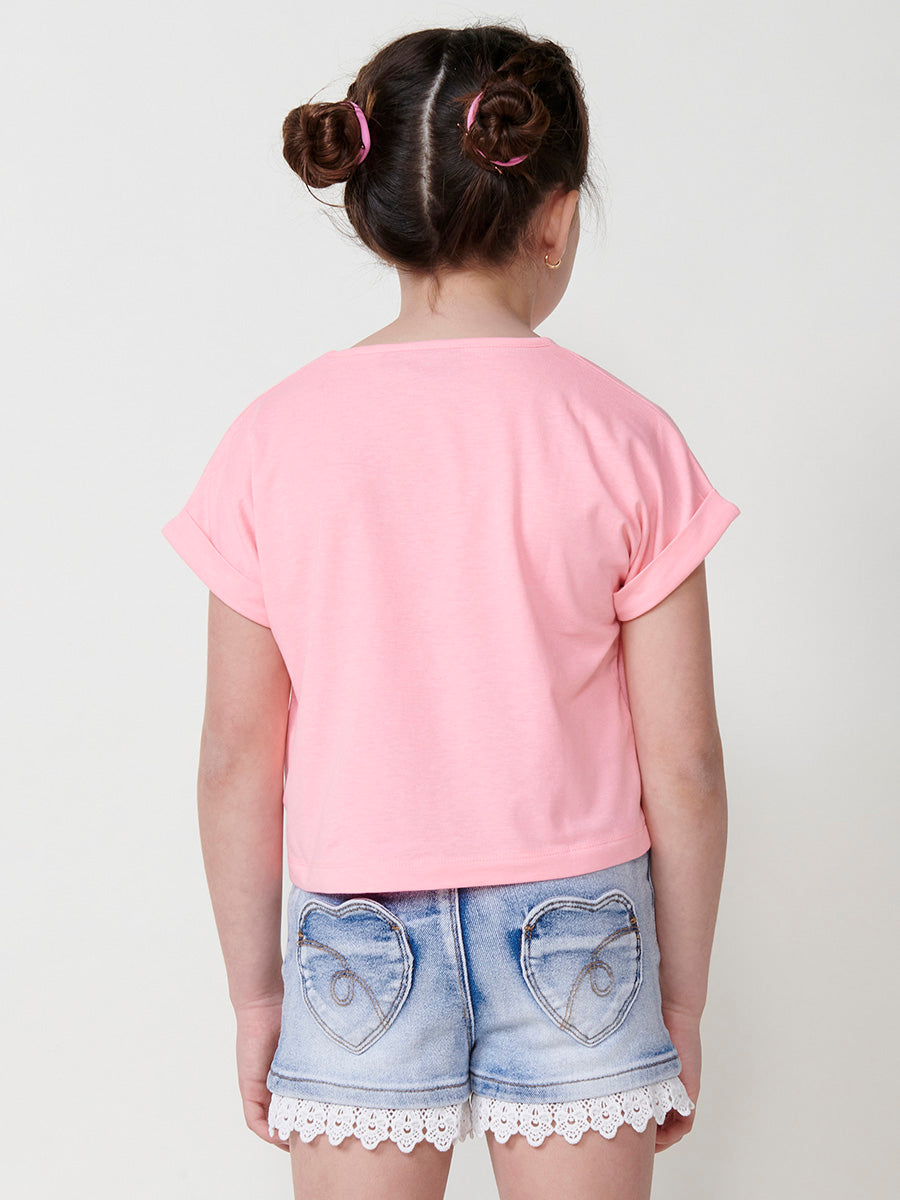 Top Niña Manga Corta Estampado en Relieve – Koroshi Rosa
