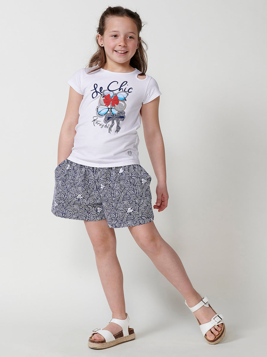 Top Niña Manga Corta Estampado Gafas – Koroshi Blanco