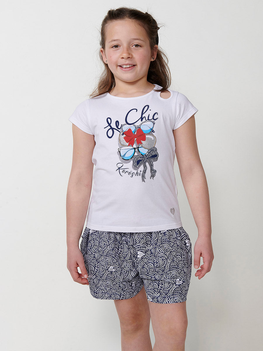 Top Niña Manga Corta Estampado Gafas – Koroshi Blanco