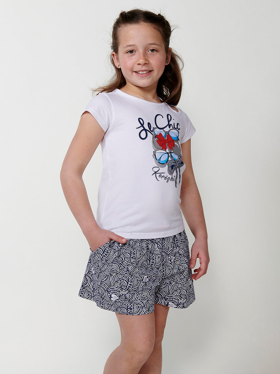 Top Niña Manga Corta Estampado Gafas – Koroshi Blanco