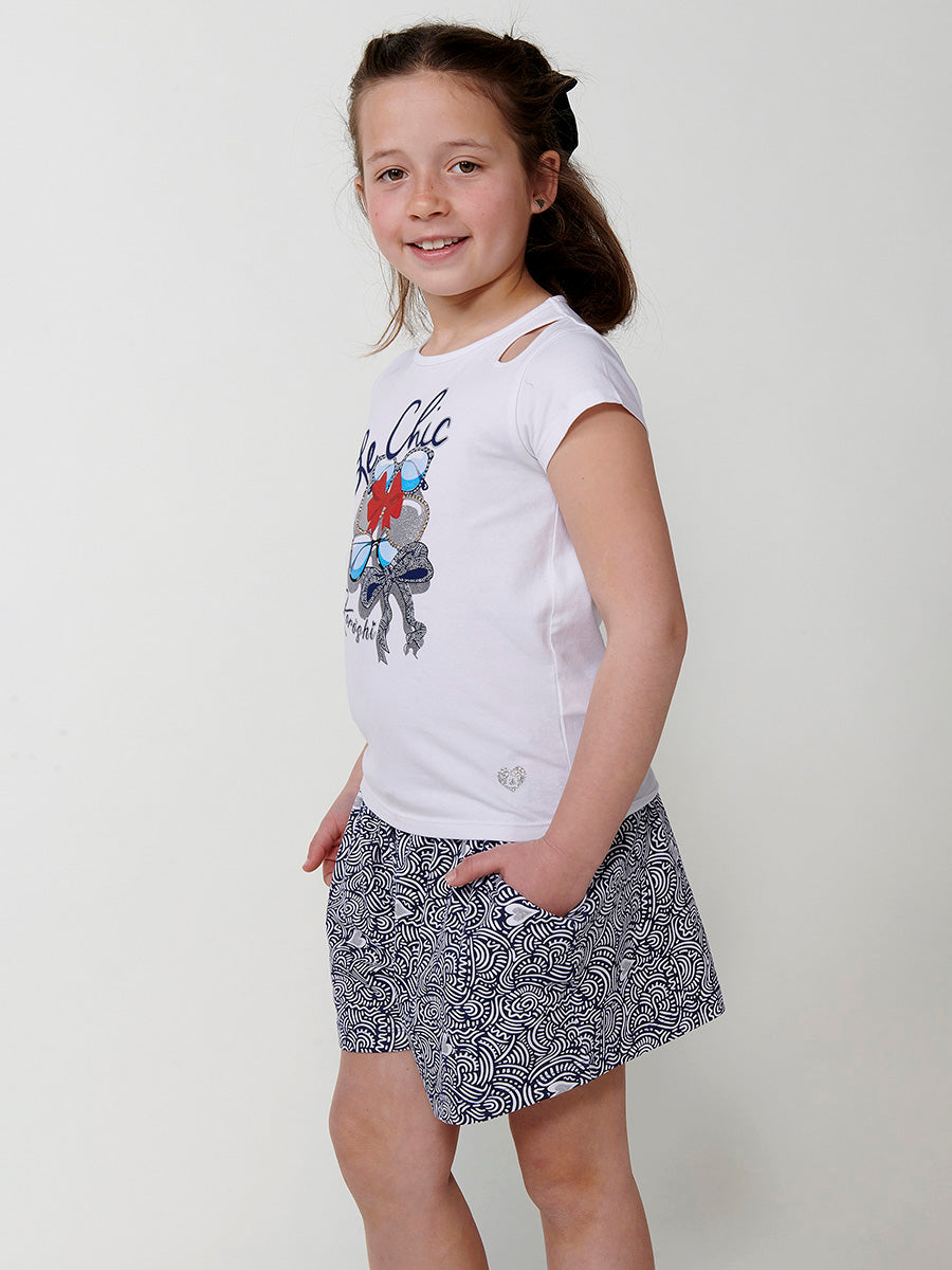 Top Niña Manga Corta Estampado Gafas – Koroshi Blanco