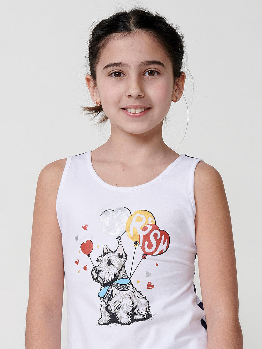 Top Niña Sin Mangas Perrito Globos – Koroshi Blanco