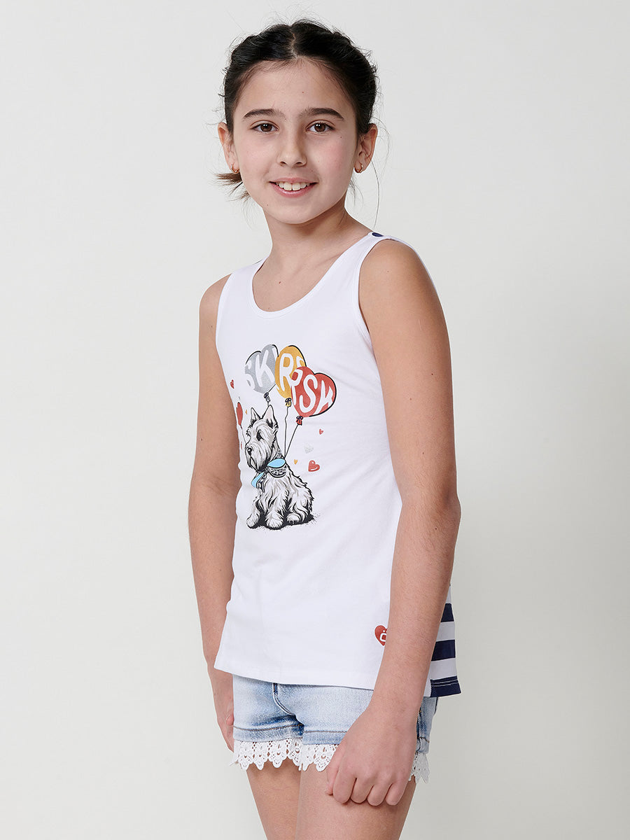 Top Niña Sin Mangas Perrito Globos – Koroshi Blanco