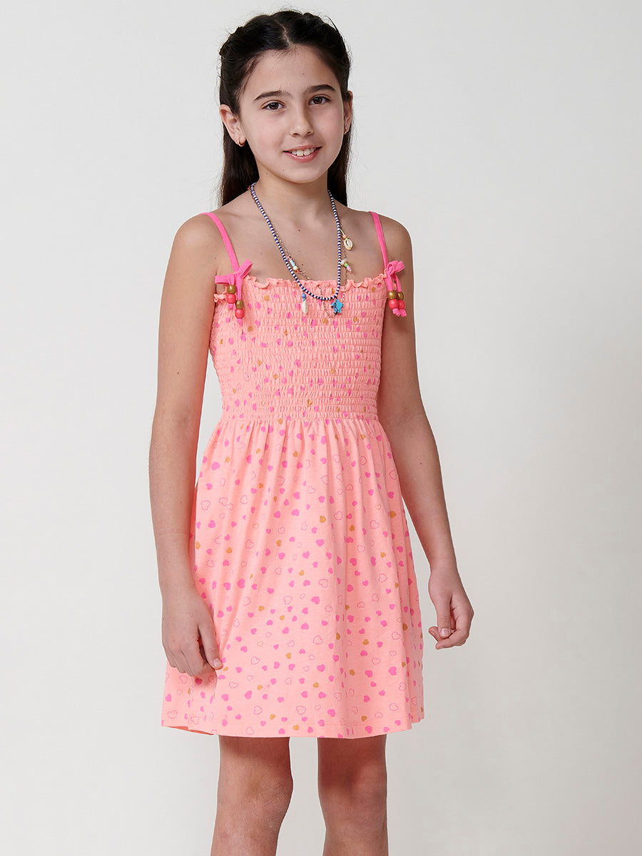 Vestido Niña Tirantes Estampado Fucsia – Koroshi Naranja