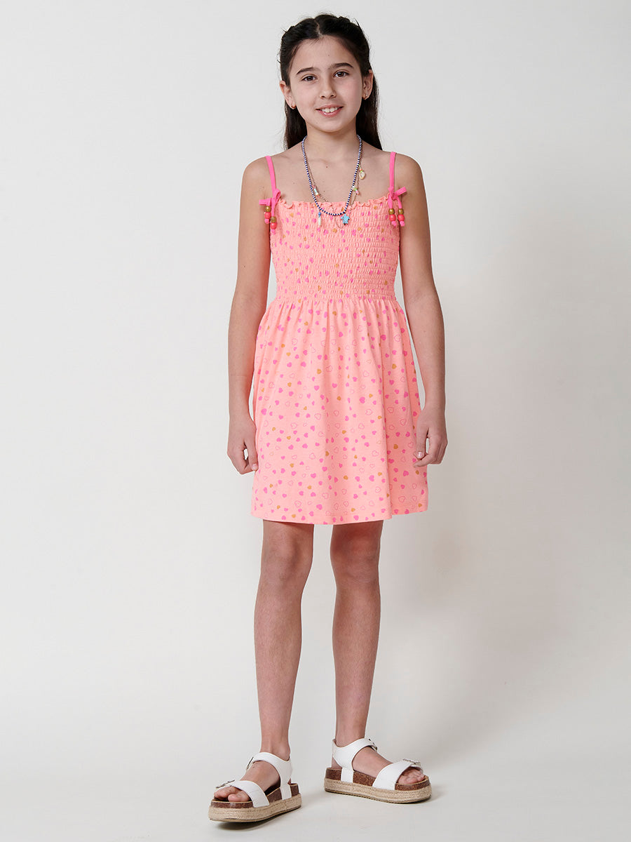 Vestido Niña Tirantes Estampado Fucsia – Koroshi Naranja