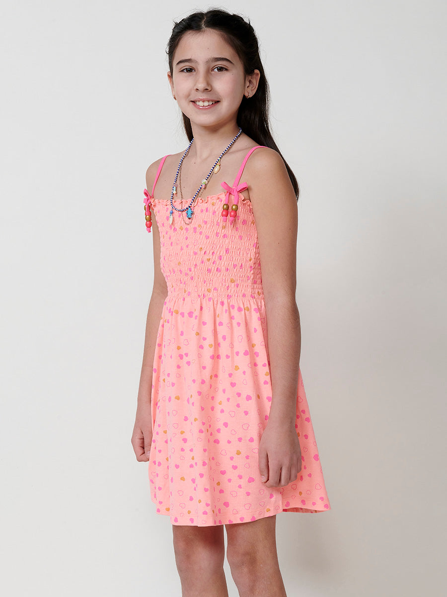 Vestido Niña Tirantes Estampado Fucsia – Koroshi Naranja