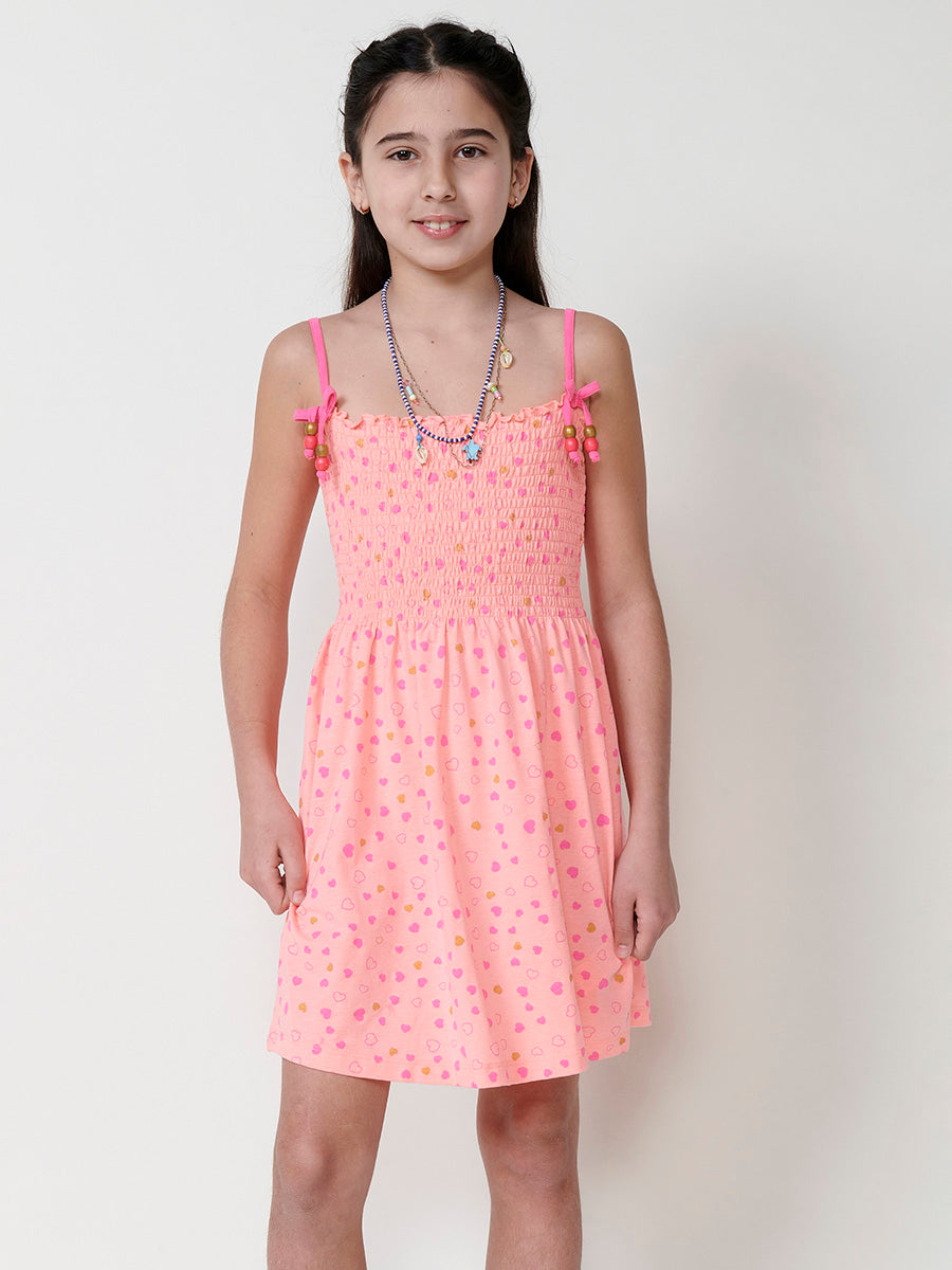 Vestido Niña Tirantes Estampado Fucsia – Koroshi Naranja