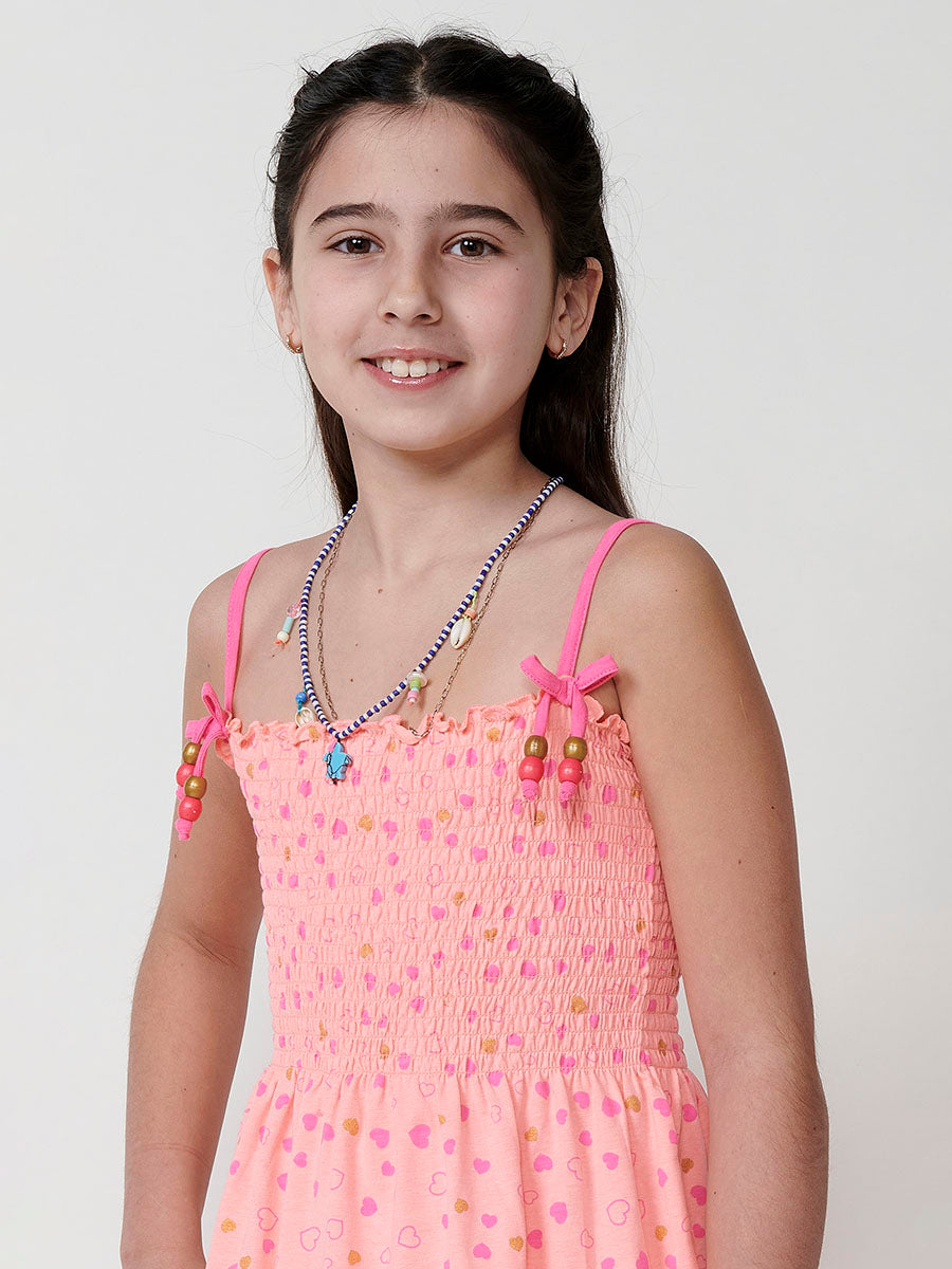 Vestido Niña Tirantes Estampado Fucsia – Koroshi Naranja