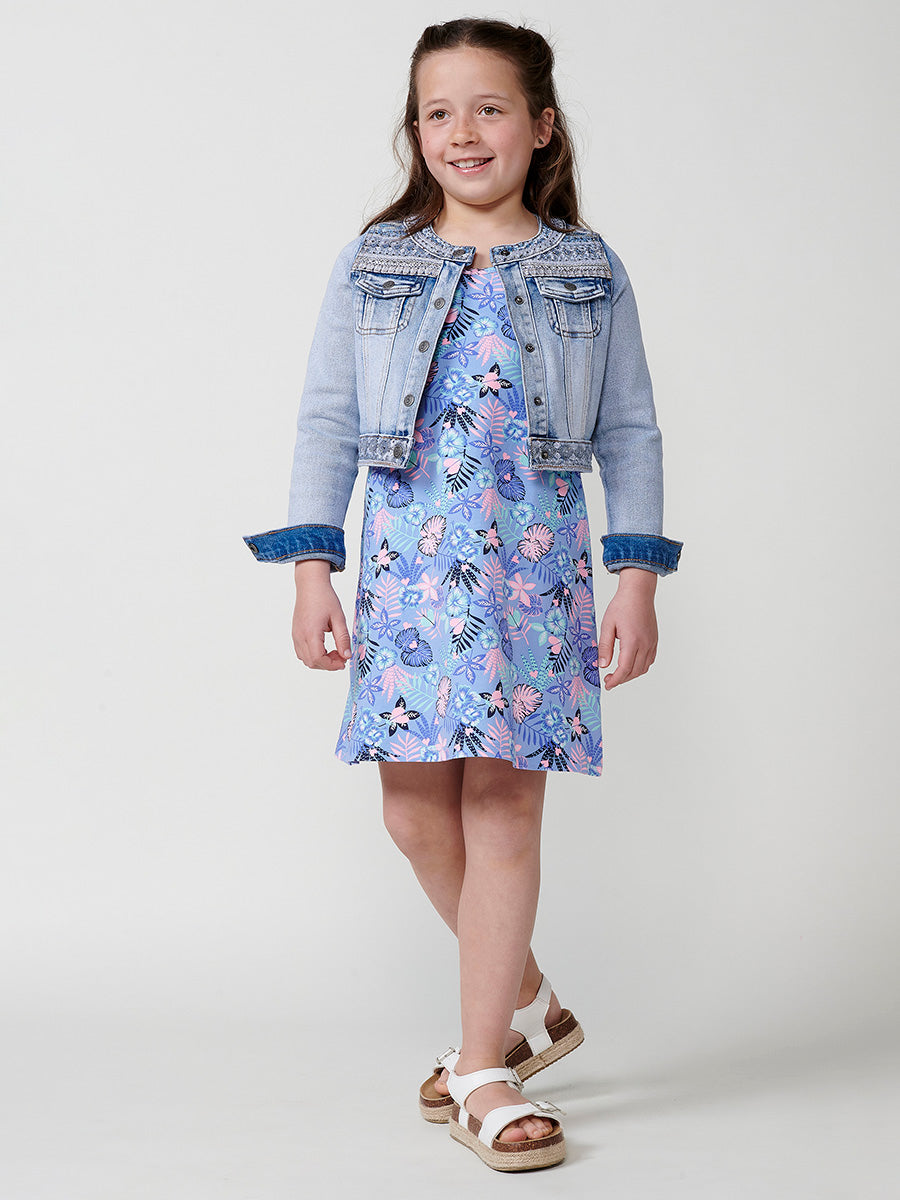 Vestido Niña Tirantes Flores Exóticas – Koroshi Azul