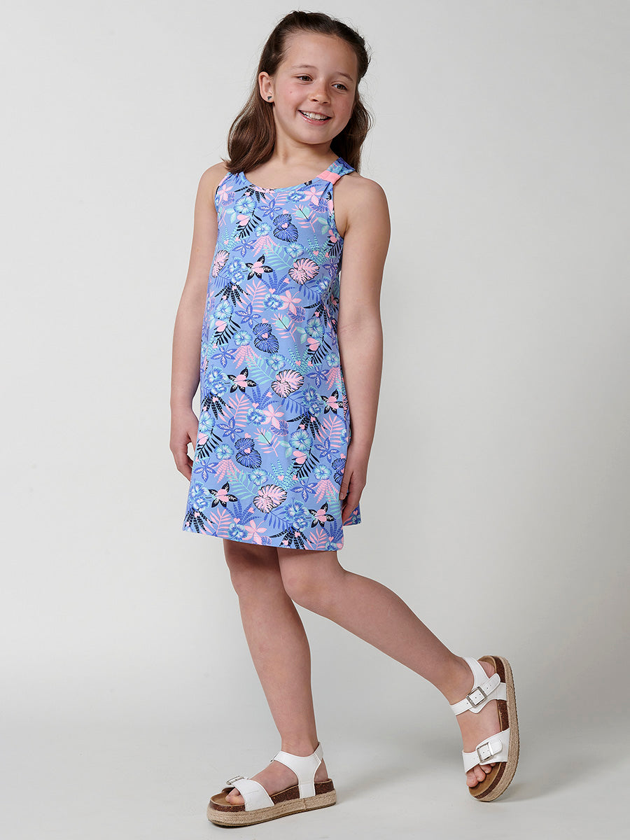 Vestido Niña Tirantes Flores Exóticas – Koroshi Azul