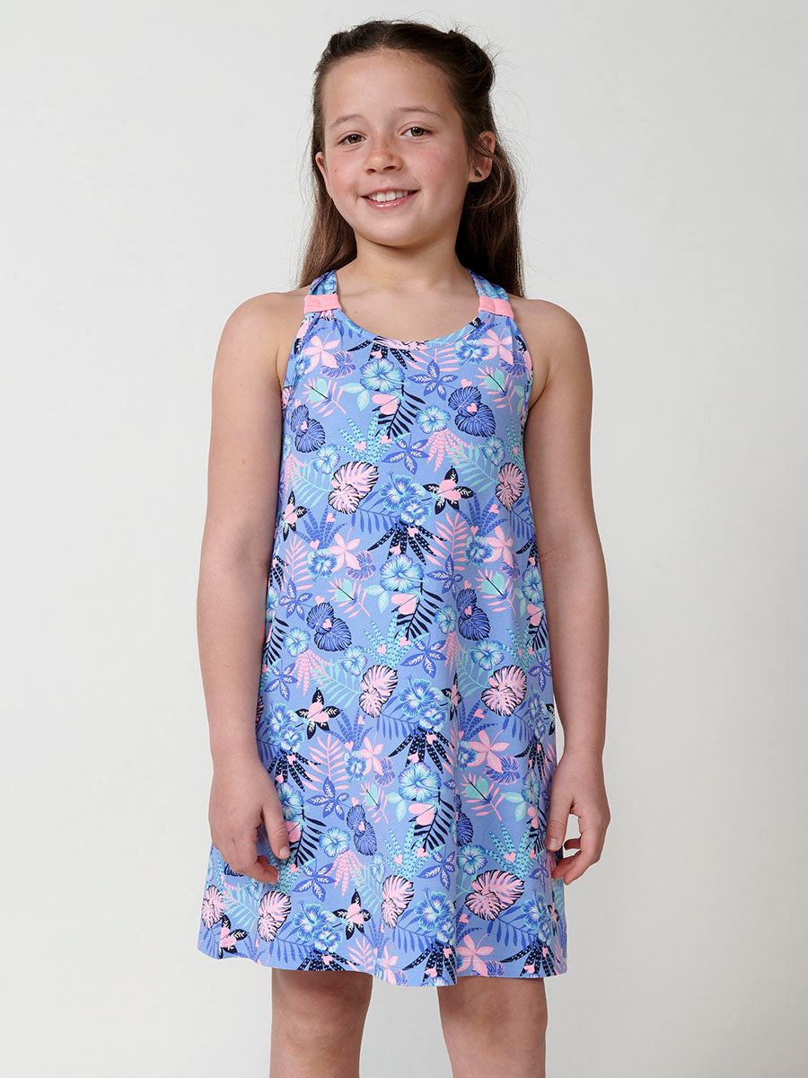 Vestido Niña Tirantes Flores Exóticas – Koroshi Azul