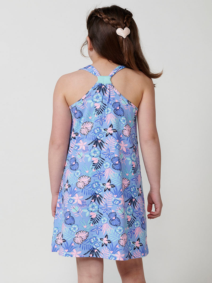 Vestido Niña Tirantes Flores Exóticas – Koroshi Azul