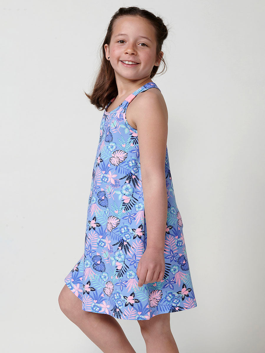 Vestido Niña Tirantes Flores Exóticas – Koroshi Azul