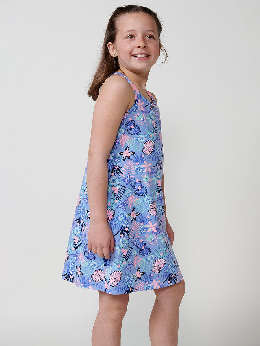Vestido Niña Tirantes Flores Exóticas – Koroshi Azul