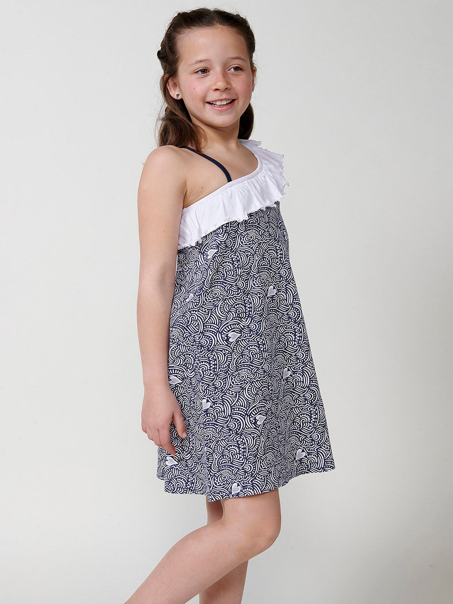 Vestido Niña Tirantes Escote Asimétrico – Koroshi Navy