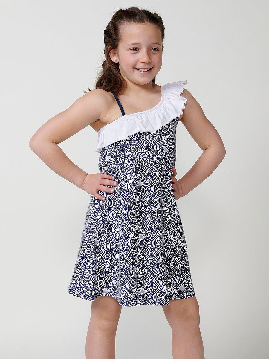 Vestido Niña Tirantes Escote Asimétrico – Koroshi Navy