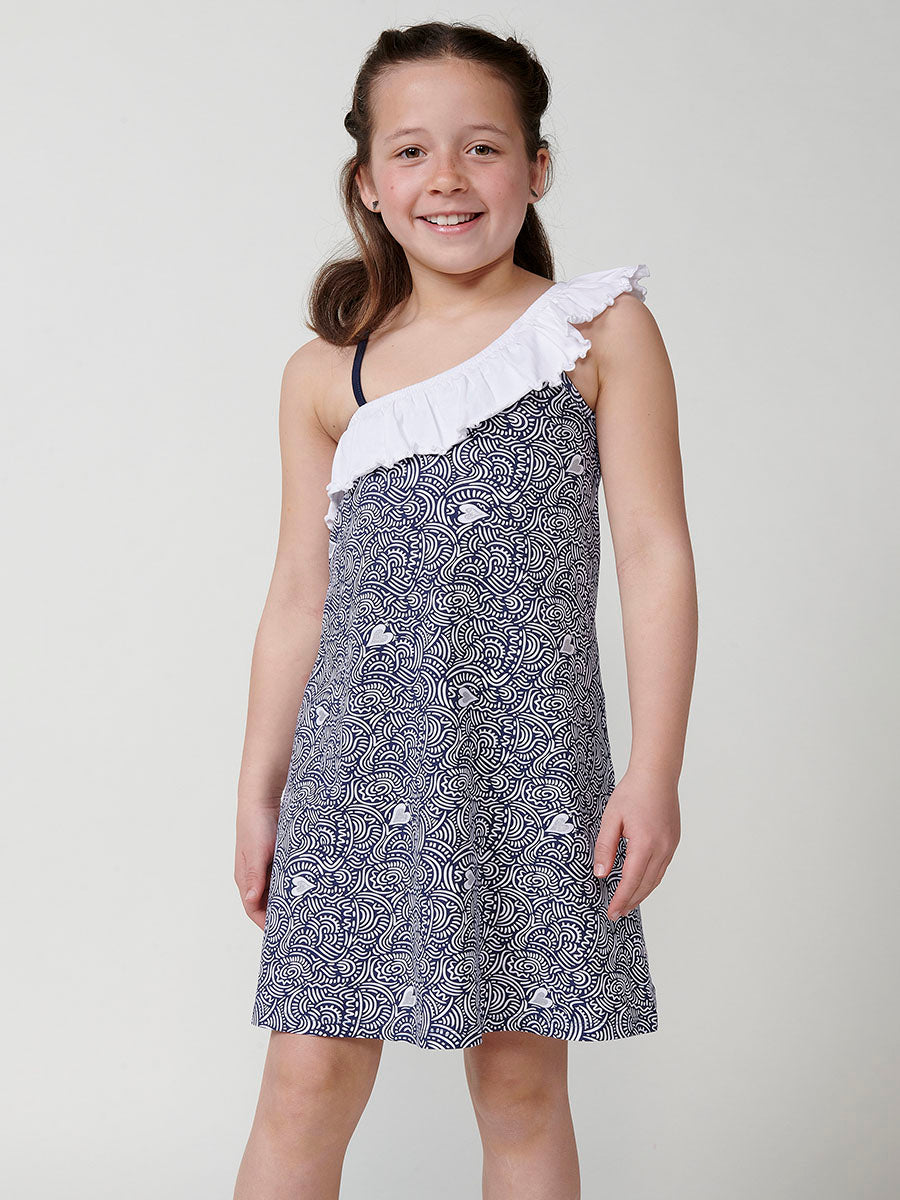 Vestido Niña Tirantes Escote Asimétrico – Koroshi Navy