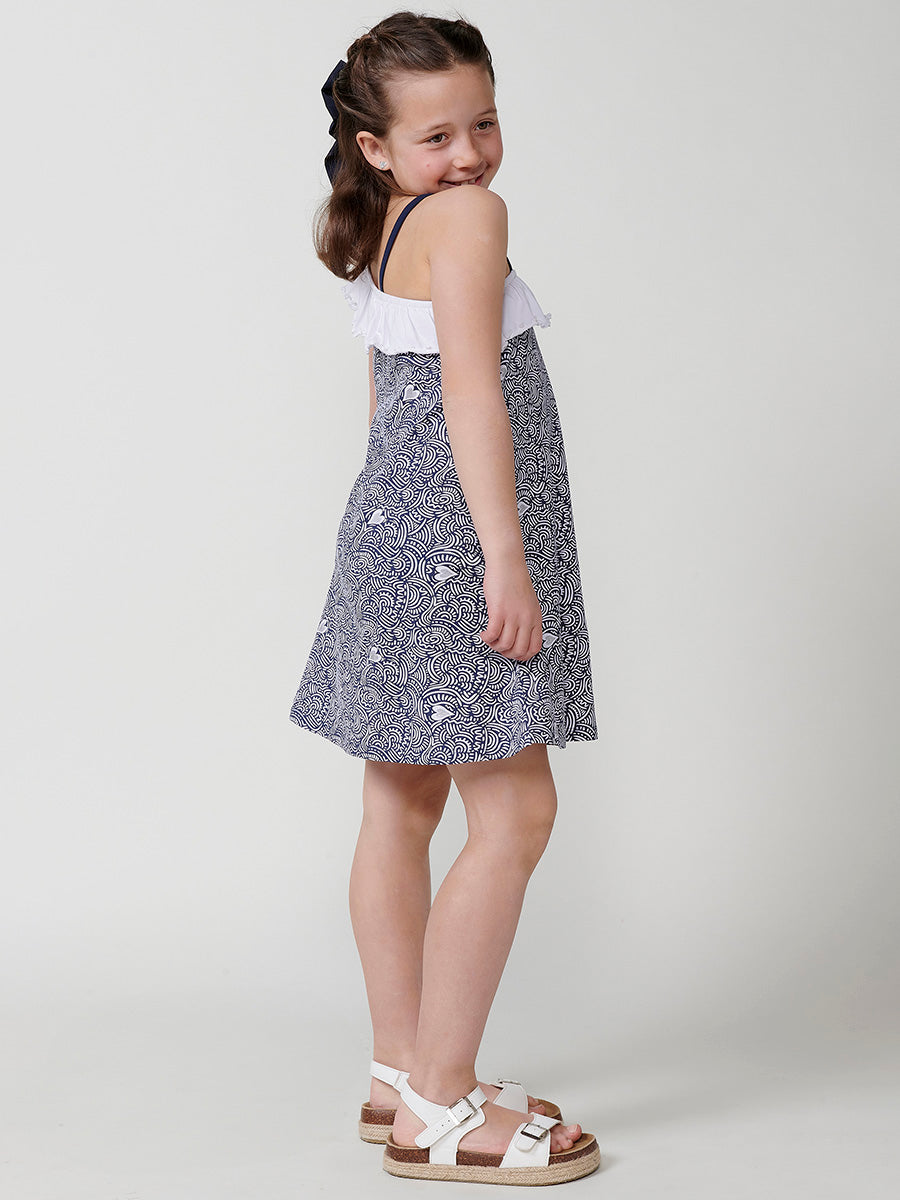 Vestido Niña Tirantes Escote Asimétrico – Koroshi Navy