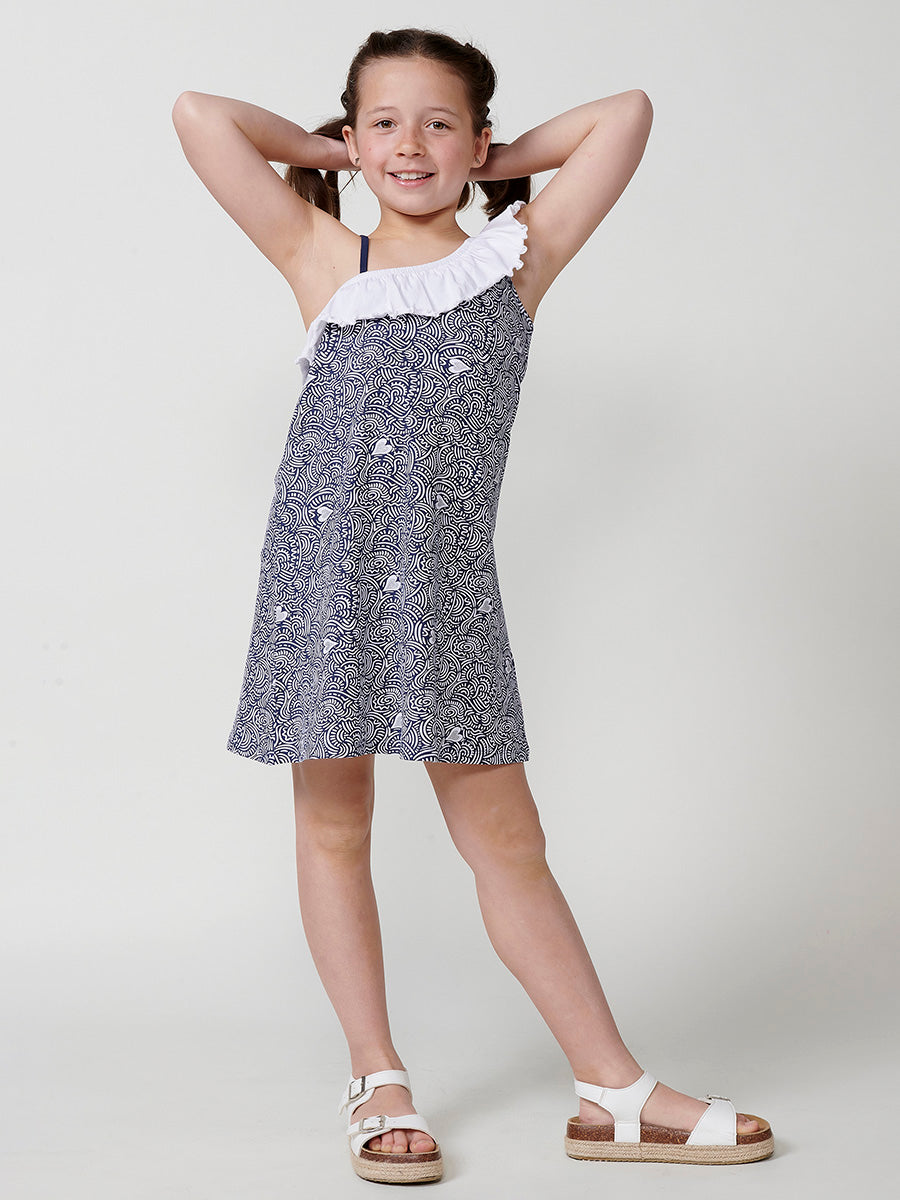 Vestido Niña Tirantes Escote Asimétrico – Koroshi Navy