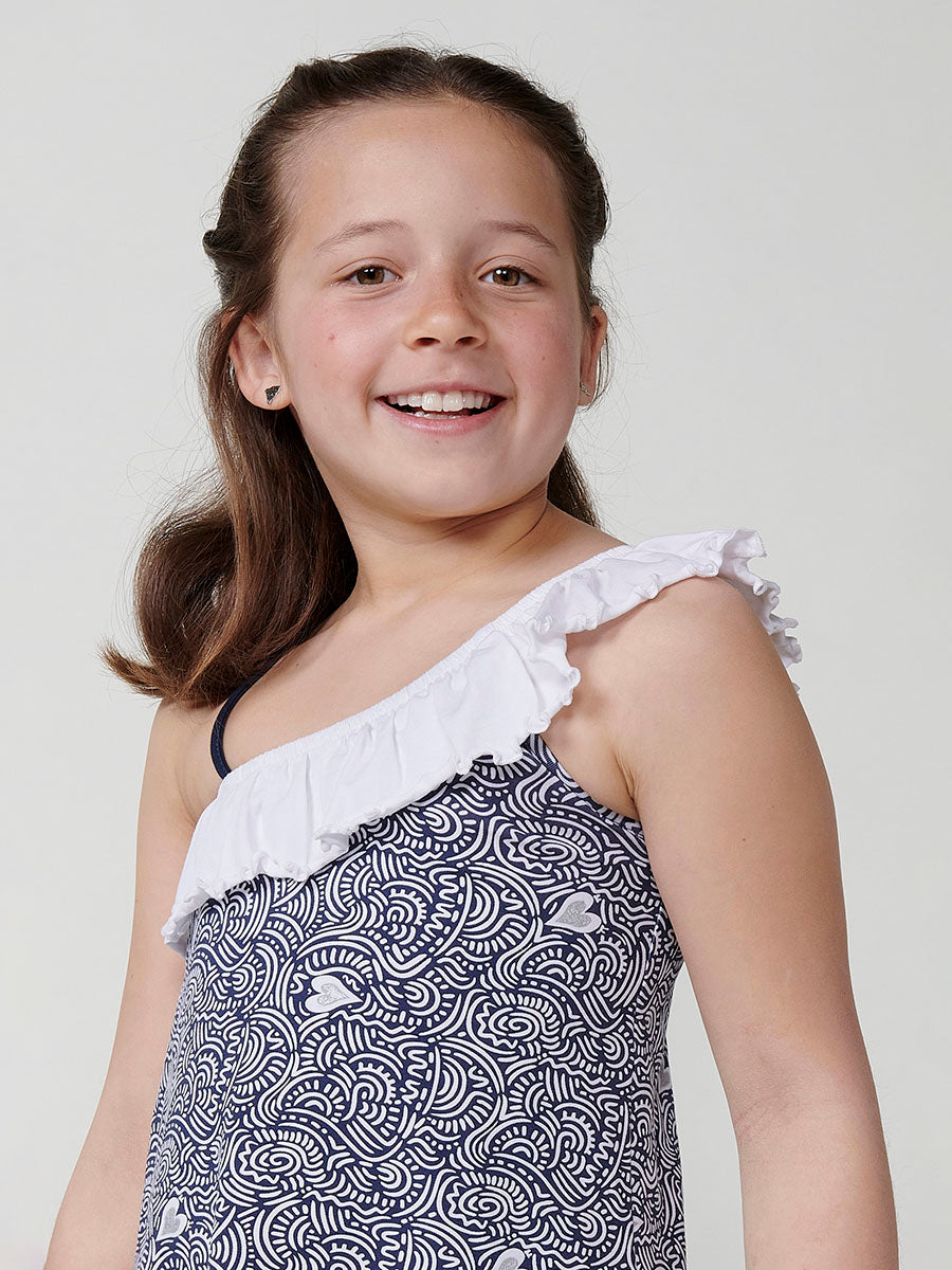 Vestido Niña Tirantes Escote Asimétrico – Koroshi Navy