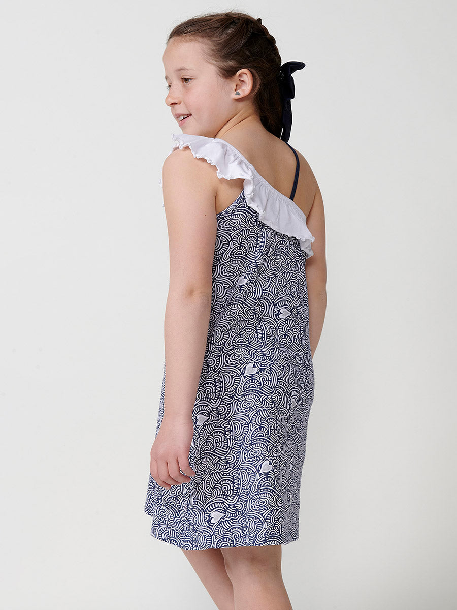 Vestido Niña Tirantes Escote Asimétrico – Koroshi Navy