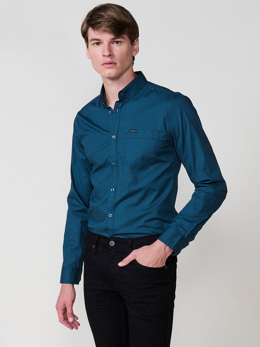 Camisa Hombre Manga Larga Micro Estampado Algodón – Koroshi 2521CL30
