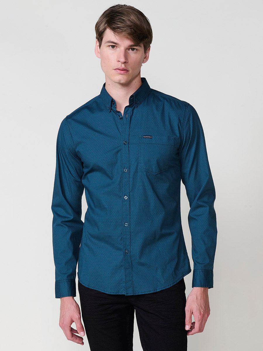 Camisa Hombre Manga Larga Micro Estampado Algodón – Koroshi 2521CL30